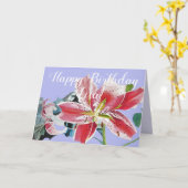 Red Lily mauve floral Waterverf Birthday Kaart (Gele Bloem)