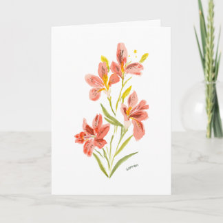 Red Lily Watercolor Floral Greeting Card Kaart