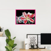 Red Lily Watercolor Flowers Floral Art Poster (Thuiskantoor)