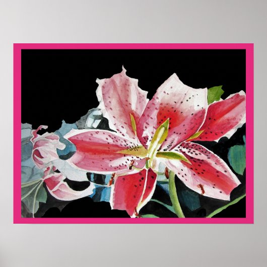 Red Lily Watercolor Flowers Floral Art Poster (Voorkant)