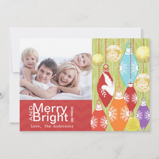 Red Lime Retro Merry et Bright Family Carte photo (Devant)
