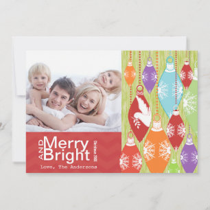 Red Lime Retro Merry et Bright Family Carte photo
