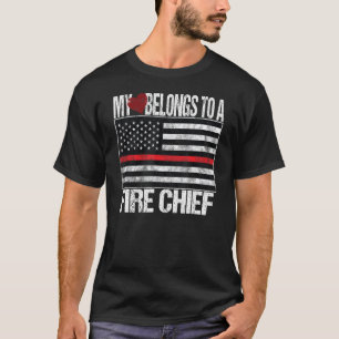 Red Line Flag - My Heart Belongs To A Fire Chief F T-shirt