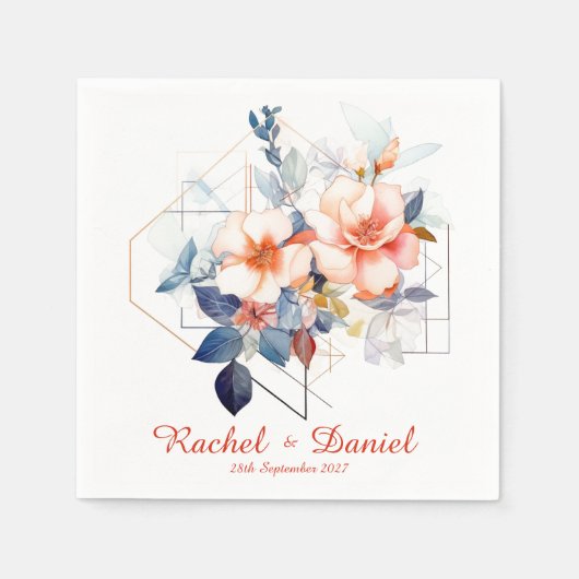 Red Lines&Flowers: Wedding Napkins Servet (Voorkant)