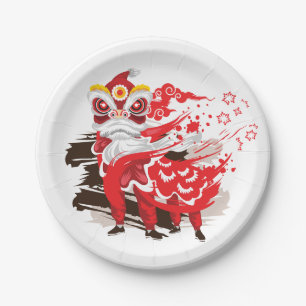 Red Lion Dancer Illustration Papieren Bordje