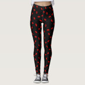 Red Lip Print Lipstick Baiser Leggings noirs (Devant)