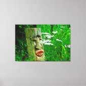 Red Lipped American Indian Totem bij wilde bloemen Canvas Afdruk (Voorkant)