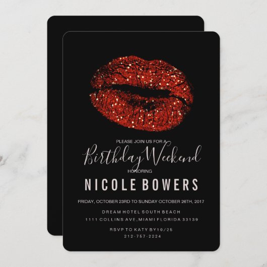 Red Lips Birthday Weekend Kaart (Voorkant / Achterkant)