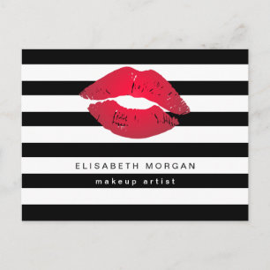 Red Lips Black White Stripes Modern Makeup Artist Briefkaart