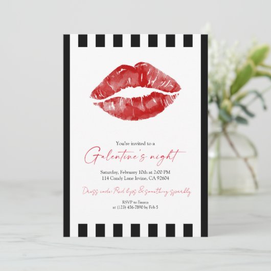 Red Lips Galentine’s Night Out  Kaart (Staand voorkant)