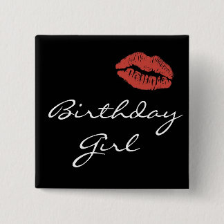Red Lips Kiss Birthday Girl Pin Vierkante Button 5,1 Cm