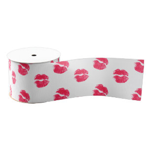 Red Lips Kiss Kisses Pattern Valentijnsdag Love Grosgrain Lint