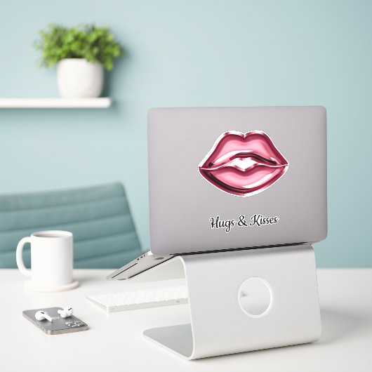 Red Lips Kiss Sticker (Laptop op bureau)