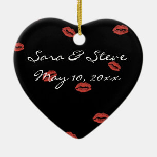 Red Lips Kiss  Wedding Heart Ornament