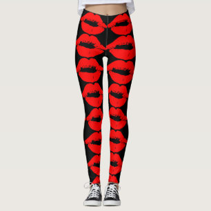 RED LIPS KISS YOGA PANTS LEGGINGS