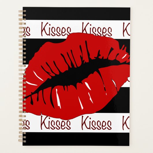 Red Lips Kisses Stried Day Planner Calendrier (Devant)