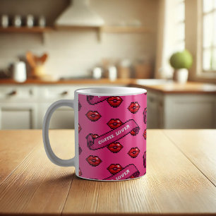 Red Lips Koffie Liefhebber Retro Kusses Patroon Koffiemok