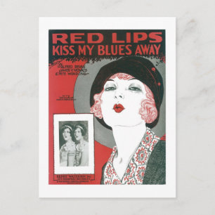 Red Lips Kus My Blues Away Songbook Hoesje Briefkaart