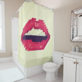 Red lips made of small triangles, pixelshipster,pi douchegordijn (In situ)