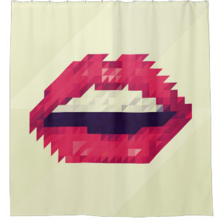 Red lips made of small triangles, pixelshipster,pi douchegordijn
