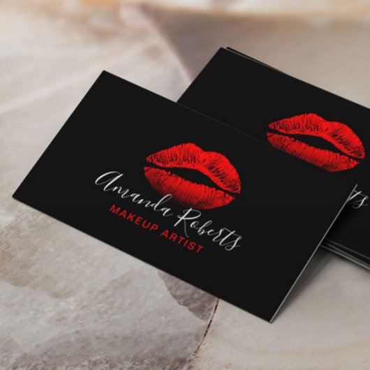 Red Lips Makeup Artist Plain Black Visitekaartje