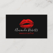 Red Lips Makeup Artist Plain Black Visitekaartje (Voorkant)