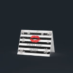 Red Lips Snowflakes Modern Stripes Merci<br><div class="desc">Maquillage Artiste Lèvres Rouges Snowflakes Modern Stripes Merci Cartes.</div>