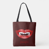 Red Lips Vampire Mouth Illustration and Custom Nam Tote Bag (Achterkant)