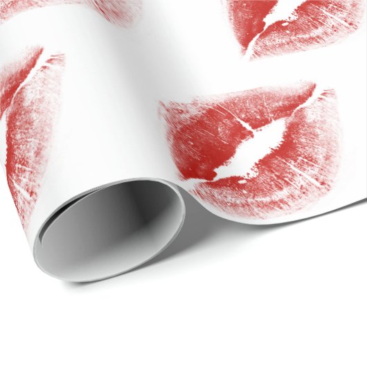 Red Lipstick Kiss op White Cadeaupapier (Rol Hoek)