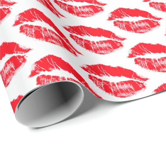 Red Lipstick Kisses Cadeaupapier (Rol Hoek)