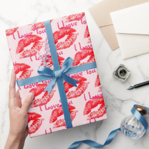 Red Lipstick Kisses ik hou van je Cadeaupapier