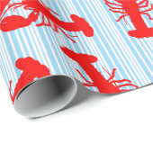 Red Lobster Animal Pattern op Blue Stripes Cadeaupapier (Rol Hoek)