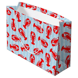 Red Lobster Animal Pattern op Blue Stripes Groot Cadeauzakje