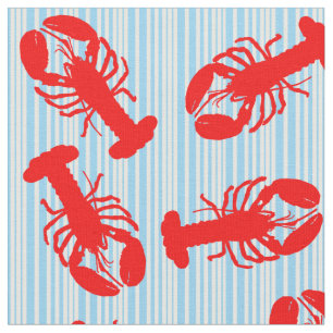 Red Lobster Animal Pattern op Blue Stripes Stof