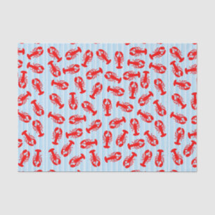 Red Lobster Animal Pattern op Blue Stripes Tissuepapier