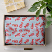 Red Lobster Animal Pattern op Blue Stripes Tissuepapier (Geschenk)