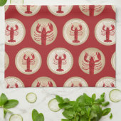 Red Lobster Pattern - Nautical Ocean Seafood Theedoek (Gevouwen)