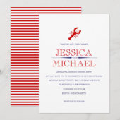 Red Lobster Wedding Navy Blue Nautical Theme Invit Kaart (Voorkant / Achterkant)