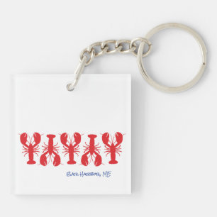 Red Lobsters Blue Custom Text White Preppy Sleutelhanger