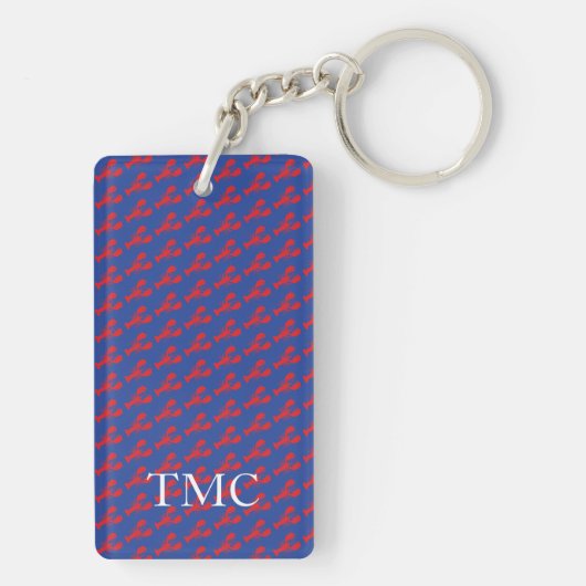 Red Lobsters Blue Preppy Monogram Initialen Sleutelhanger (achterkant)