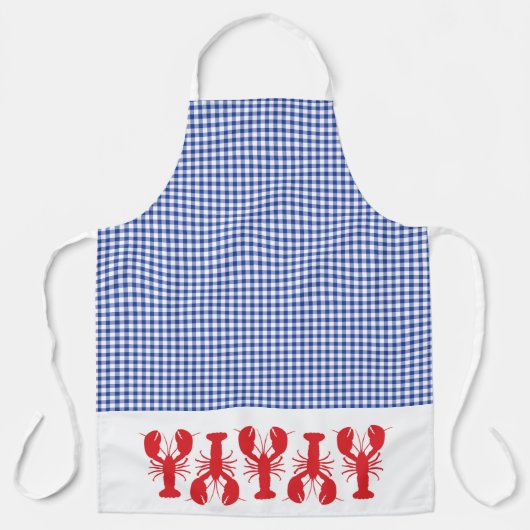 Red Lobsters Blue White Gingham Coastal Cook Grill Schort (Voorkant)