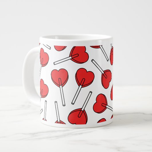 Red Lollipops, Heart Lollipops, Lollipop Pattern Extra Grote Beker (Voorkant links)