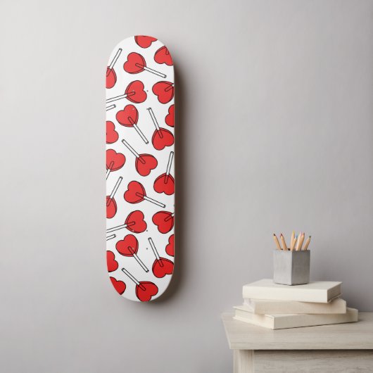 Red Lollipops, Heart Lollipops, Lollipop Pattern Skateboard (Muurkunst)