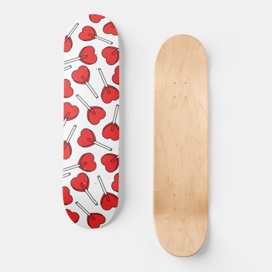 Red Lollipops, Heart Lollipops, Lollipop Pattern Skateboard (Voorkant)