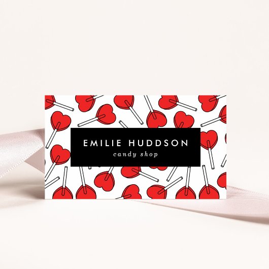 Red Lollipops, Heart Lollipops, Lolly, Candy Shop Visitekaartje