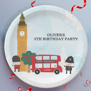 Red London Bus & Clock Tower Kinderen Birthday Par Papieren Bordje