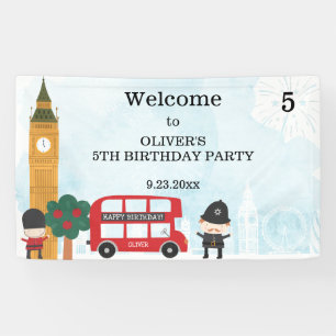 Red London Bus & Clock Tower Kinderen Birthday Par Spandoek