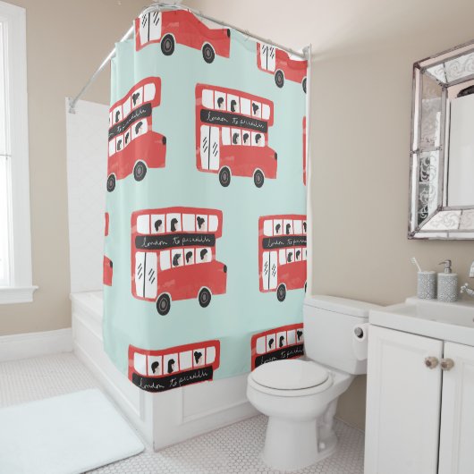 Red London Bus  Pattern Douchegordijn (In situ)