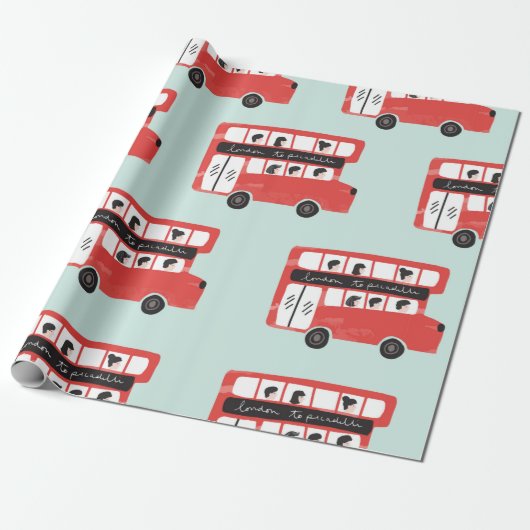 Red London Double Decker Bus Seamless Pattern vint Cadeaupapier (Uitgerold)
