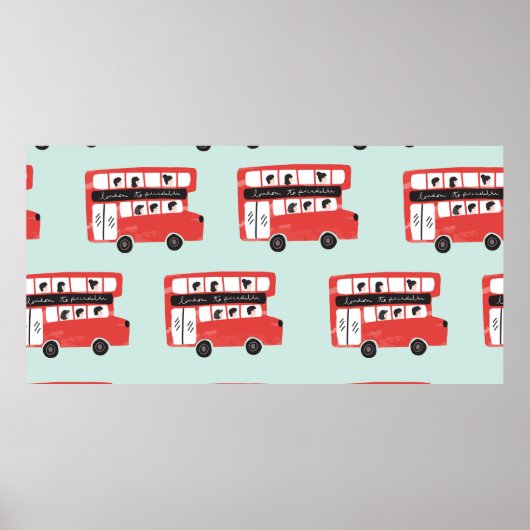 Red London Double Decker Bus Seamless Pattern vint Poster (Voorkant)